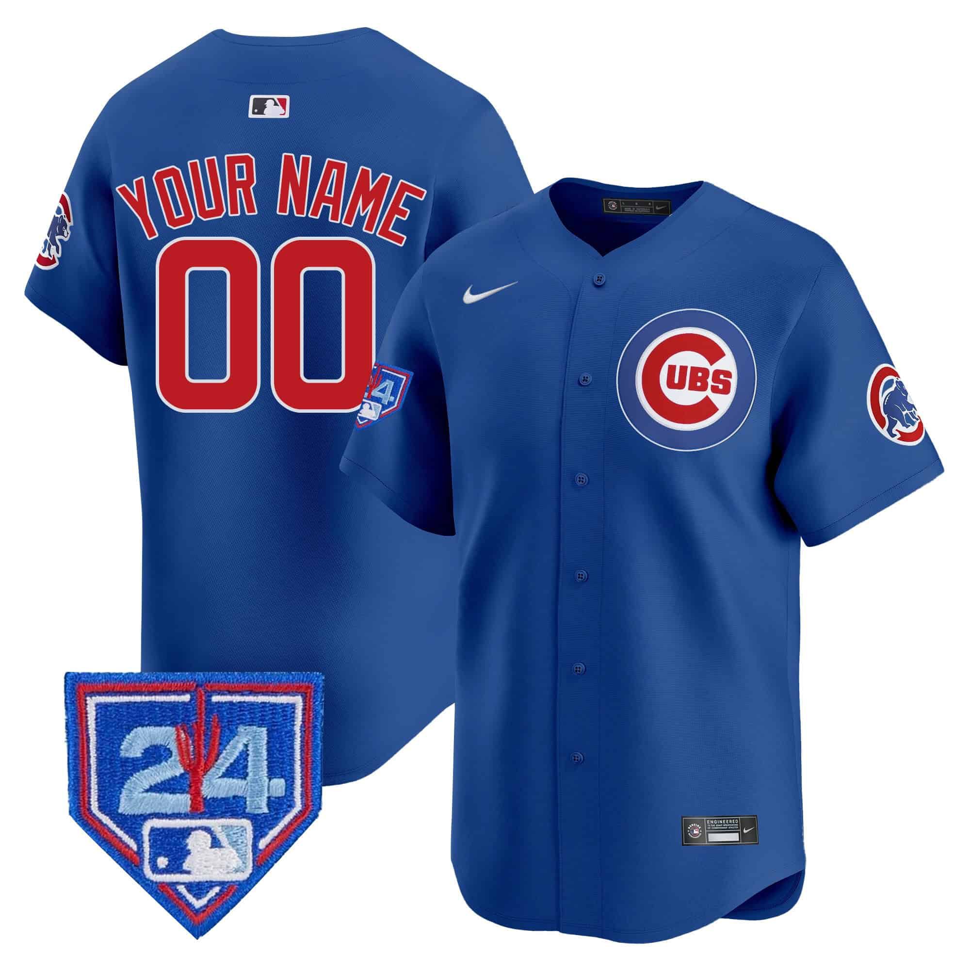 Men Chicago Cubs Blue Nike 2024 Spring Training Patch Vapor Premier Limited Custom MLB Jersey->->